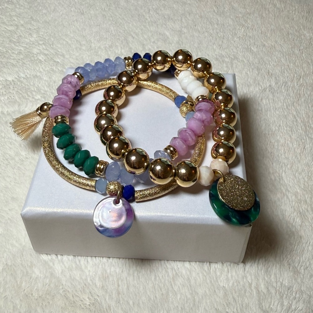 Lilly Pulitzer Yellow Gold Bracelet Set of 3 in “Craysea Lilac” - Size: OS
